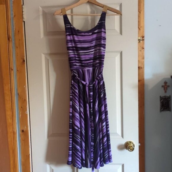 Samgy Lenxo Purple Striped Dress Small Made NYC Boho Tank Knee Length Sundress - Picture 1 of 5